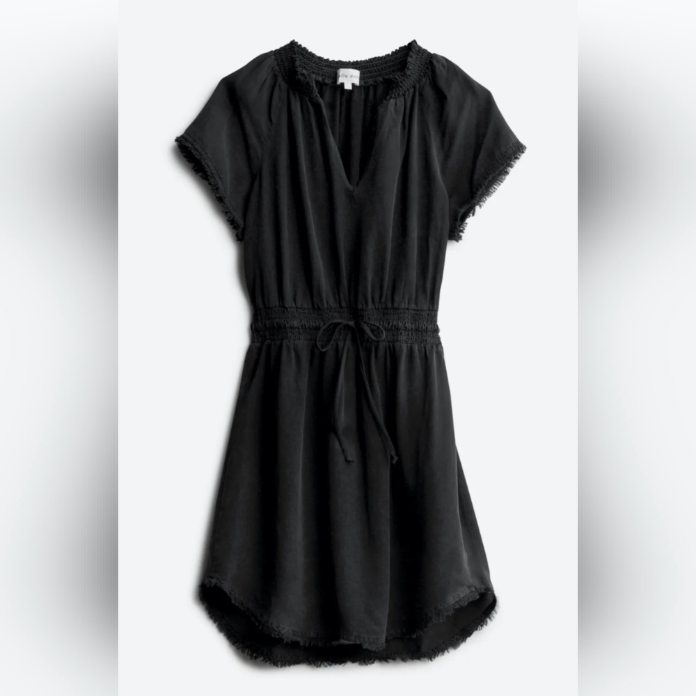 Soraida Bella Dohl Black Smocked Waist Frayed Dress Size Large